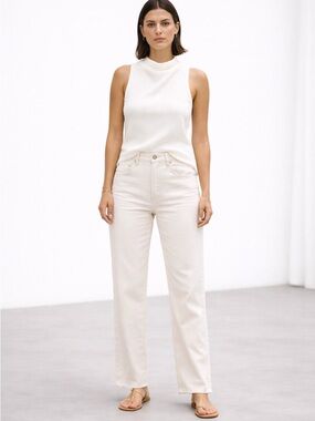 AG Adriano Goldschmied Alexxis High Rise Straight Leg Raw Hem Jeans Cream 30 NWT